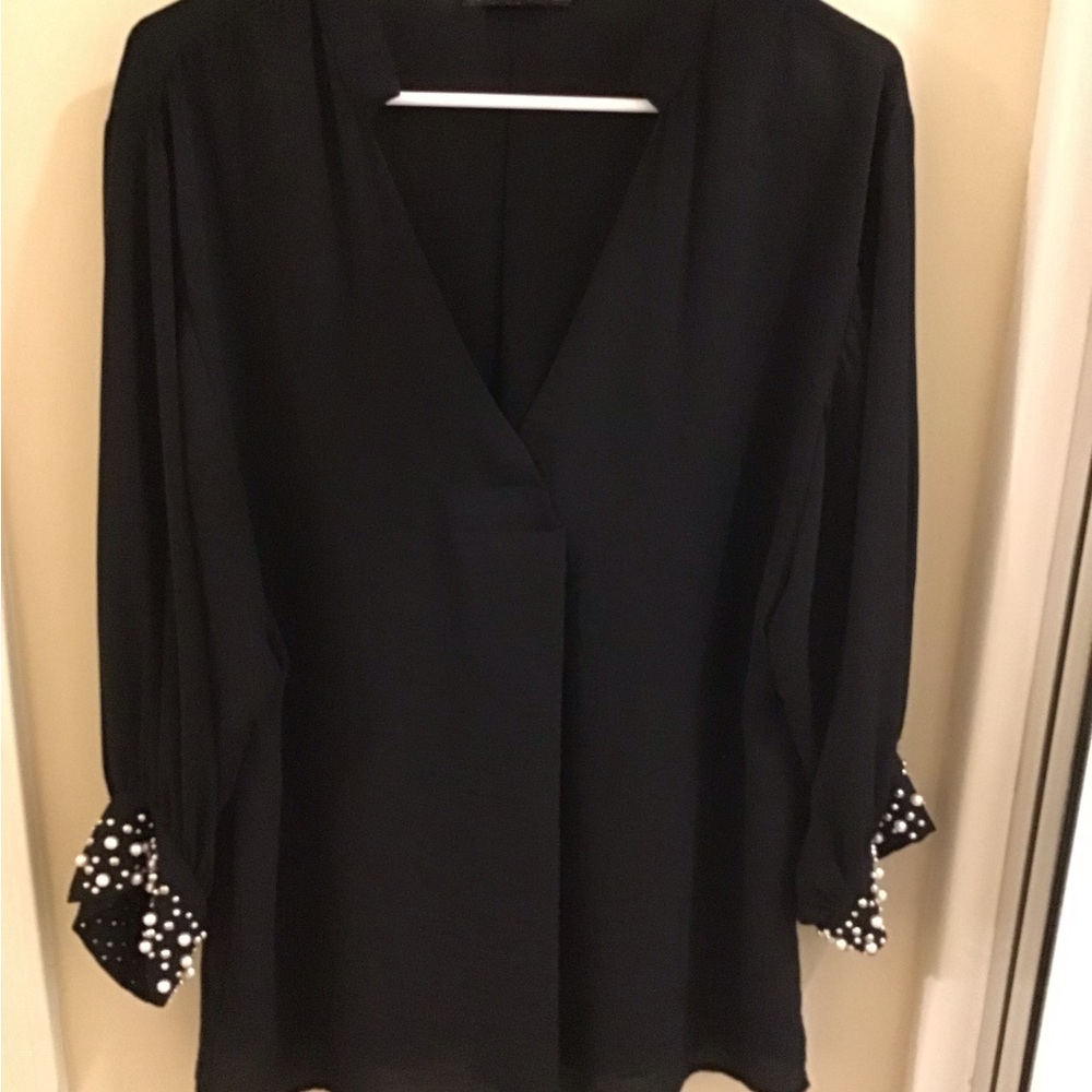Zara Black Blouse with Polka Dot Cuffs